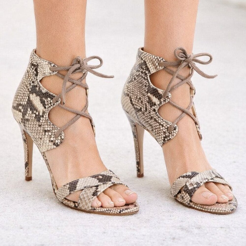 Plomo Snake Print Lace Up Stiletto Heels Leather Sandals Made in Spain 7